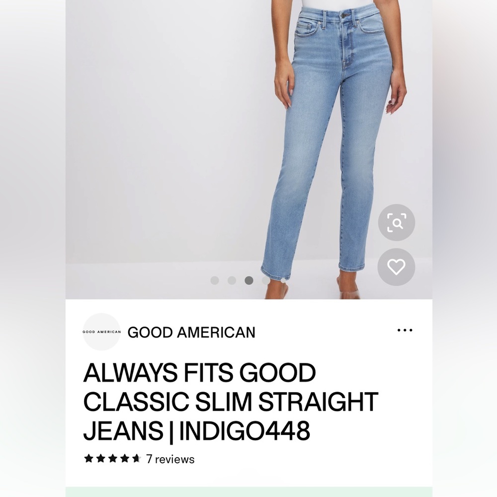 Good American Always Fits Classic Slim Straight Jeans in Indigo size 00-4